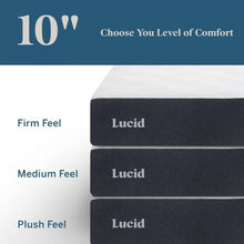 Load image into Gallery viewer, Lucid 10 inch  - The Mattress Experts - Cayman Islands, linens, linen, sheets, sheet sets, organic, Cayman, Grand Cayman, Mattress, mattresses, matress, matresses, matress experts, mattress expert, mattress experts, Mattress Gallery, blankets, duvets, comforters, blanket, organic, pillow, pillows, linen, linens, sheets, sheet sets, bedding, tempurpedic, platform beds, Coyuchi, cotton, bedding, Scandinavian Mattress, Scandinavian, Sandmahn, latex, latex mattress, plush, plush mattress, firm, firm mattress