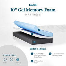 Load image into Gallery viewer, Lucid 10 inch -The Mattress Experts - Cayman Islands, linens, linen, sheets, sheet sets, organic, Cayman, Grand Cayman, Mattress, mattresses, matress, matresses, matress experts, mattress expert, mattress experts, Mattress Gallery, blankets, duvets, comforters, blanket, organic, pillow, pillows, linen, linens, sheets, sheet sets, bedding, tempurpedic, platform beds, Coyuchi, cotton, bedding, Scandinavian Mattress, Scandinavian, Sandmahn, latex, latex mattress, plush, plush mattress, firm, firm mattress