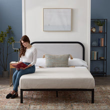 Load image into Gallery viewer, Metal Bed Frame with Rounded Upholstered Headboard, Stone Color
