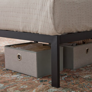 Metal Bed Frame with Rounded Upholstered Headboard, Stone Color