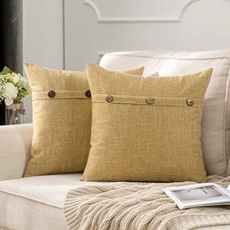 Miulee Linen Throw Pillow Covers SET Decorative Triple Button Vintage Farmhouse Cushion Case 25